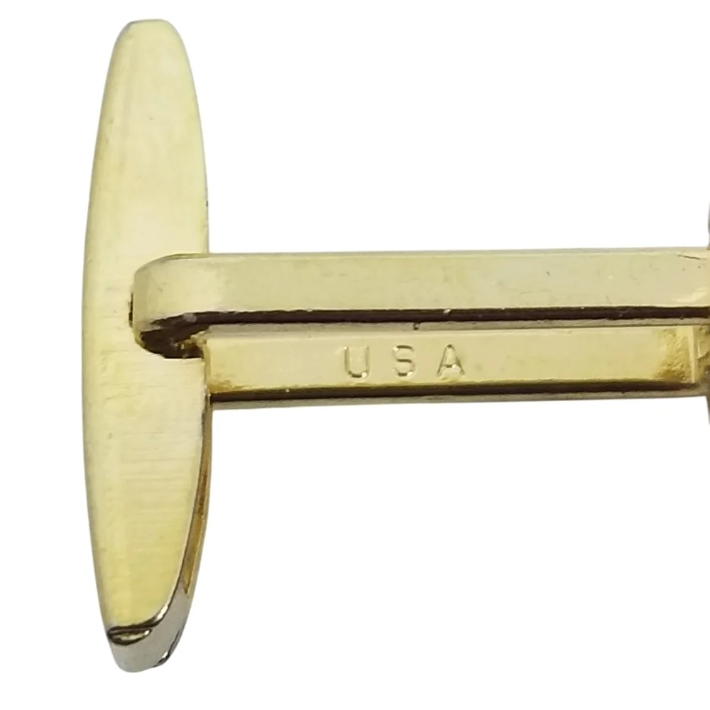 VINTAGE MADE IN USA GOLDPLATED & GLASS MOONSTONE MEN'S CUFFLINKS